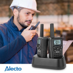 Alecto Walkie-Talkie Set | 2 Handsets | Up to 10 km | Frequency channels: 8 | PTT / VOX | 24 h standby| Charging base included | Headphone output | Black