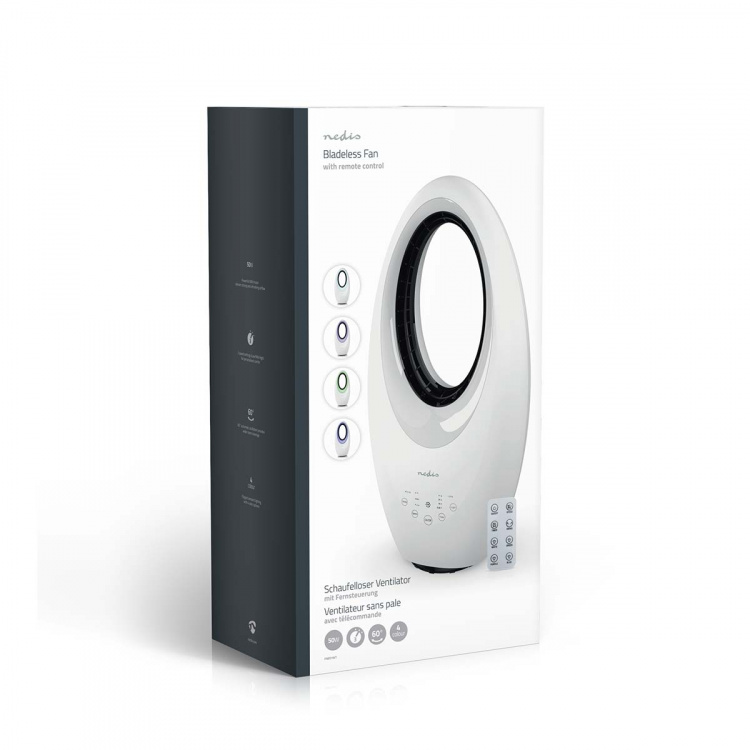 Nedis Bladeless Fan | Mains Powered | 50 W | Oscillation | Remote control | Shut-off timer: 7.5 h | 3-Speed Settings | White