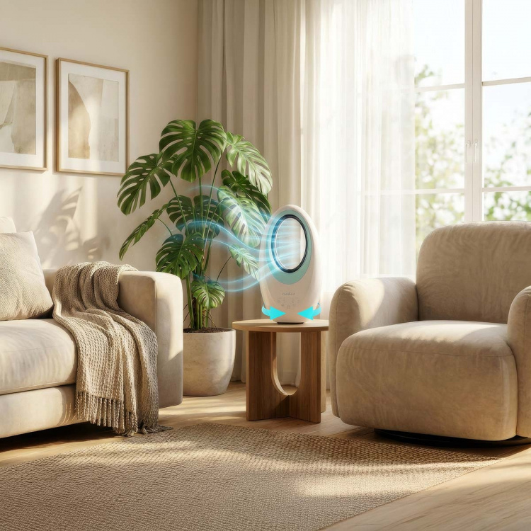 Nedis Bladeless Fan | Mains Powered | 50 W | Oscillation | Remote control | Shut-off timer: 7.5 h | 3-Speed Settings | White