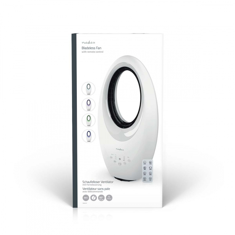 Nedis Bladeless Fan | Mains Powered | 50 W | Oscillation | Remote control | Shut-off timer: 7.5 h | 3-Speed Settings | White
