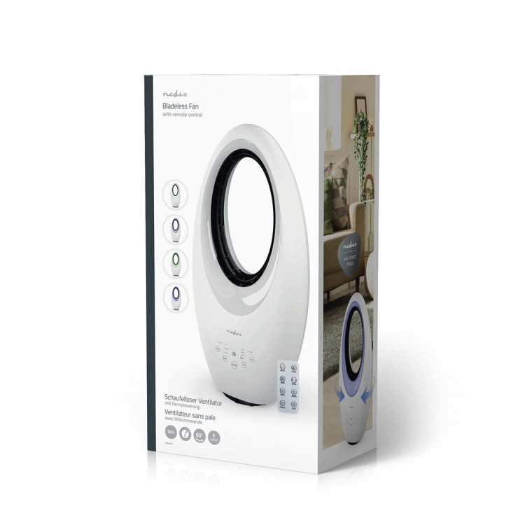 Nedis Bladeless Fan | Mains Powered | 50 W | Oscillation | Remote control | Shut-off timer: 7.5 h | 3-Speed Settings | White