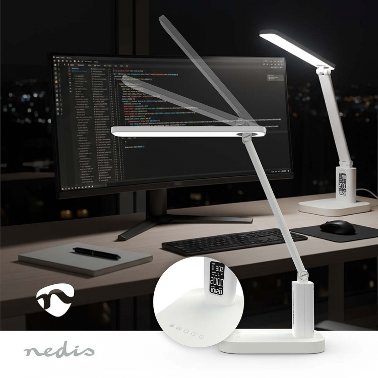 Nedis LED Desk Lamp | Dimmable | 3 Light Modes | 220 lm | Rechargeable | Dimmer - On Product | White