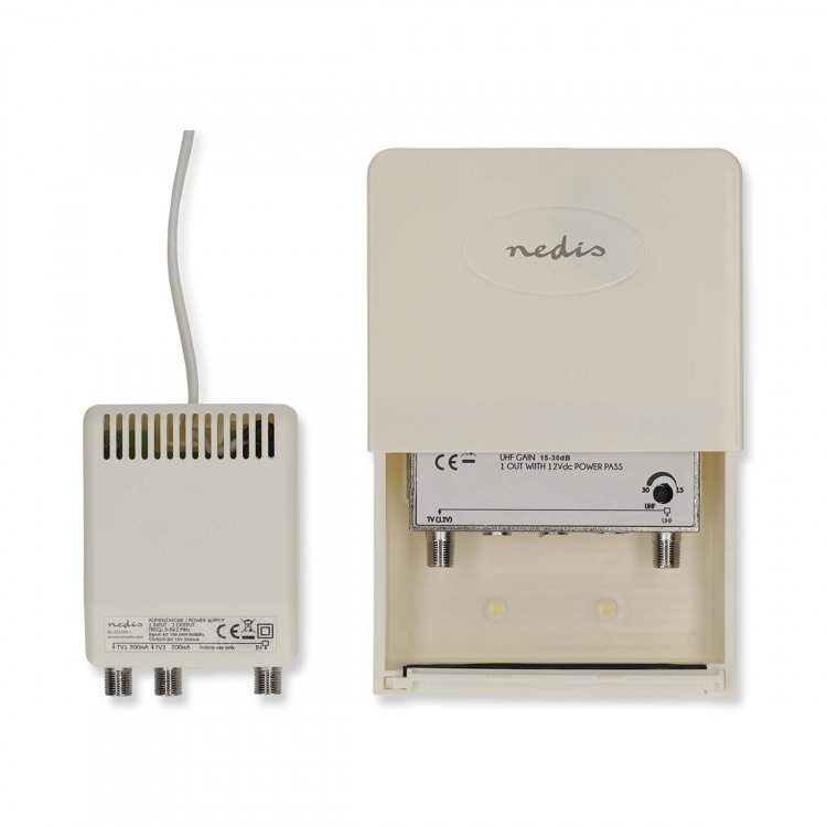 Nedis Mast Amplifier | Number of outputs: 2 | Gain control: 15 - 30 dB | F-Female | Noise figure: 4 dB | White