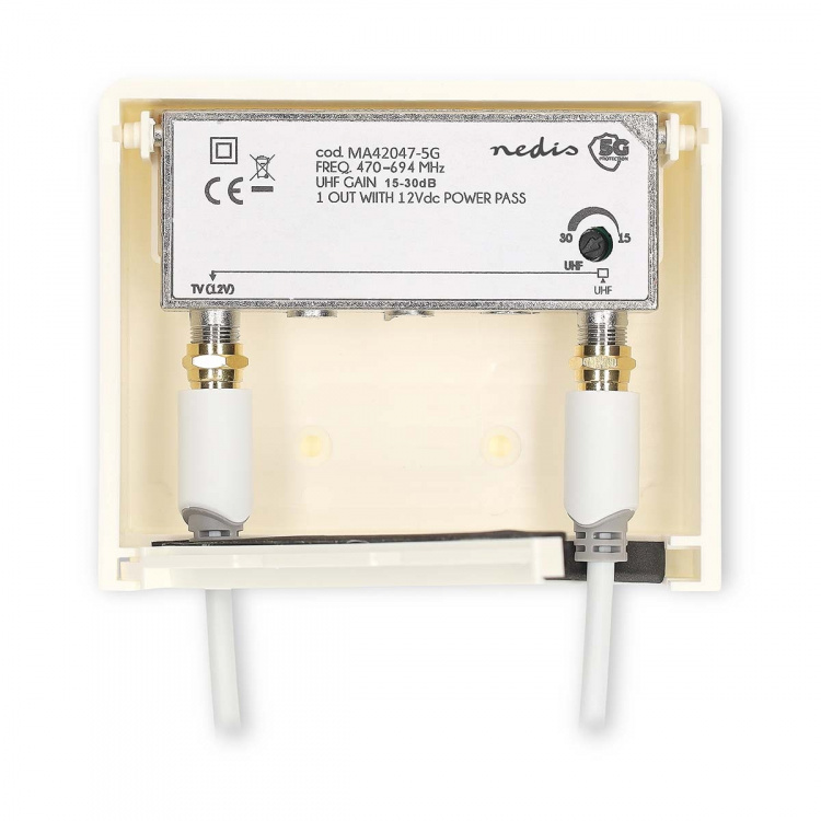 Nedis Mast Amplifier | Number of outputs: 2 | Gain control: 15 - 30 dB | F-Female | Noise figure: 4 dB | White