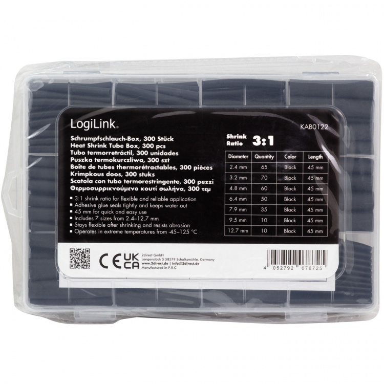 LogiLink Krympslangar 300-pack 45mm långa Svart