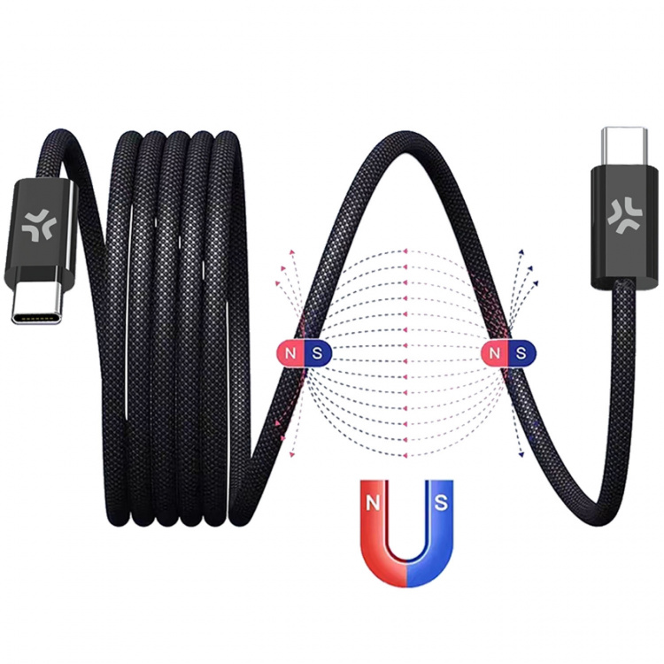 Celly USB-C Kabel 60W Magnetisk Flätad 1m Svart