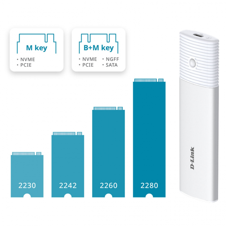 D-Link DSP-411 Kabinett USB-C 4.0 M.2 NVMe/NGFF SSD