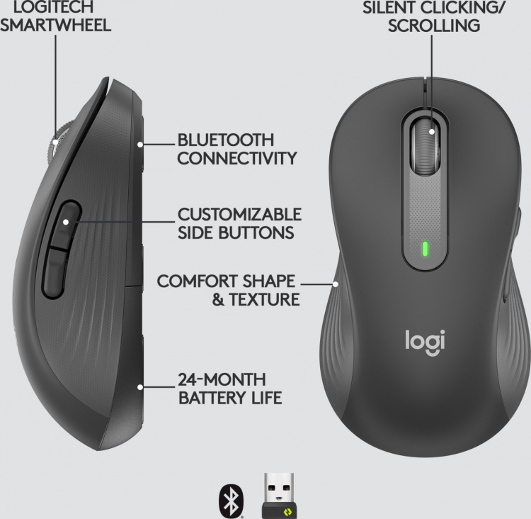Logitech Signature M650 L LEFT Wireless Mouse, Black