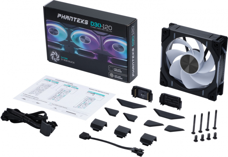 Phanteks D30-120 Reversed Airflow D-RGB PWM Fan, Black, 120 mm