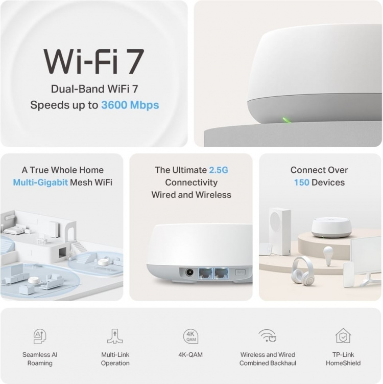 TP-Link Deco BE25 Dual-Band WiFi 7 Mesh System, 3-pack