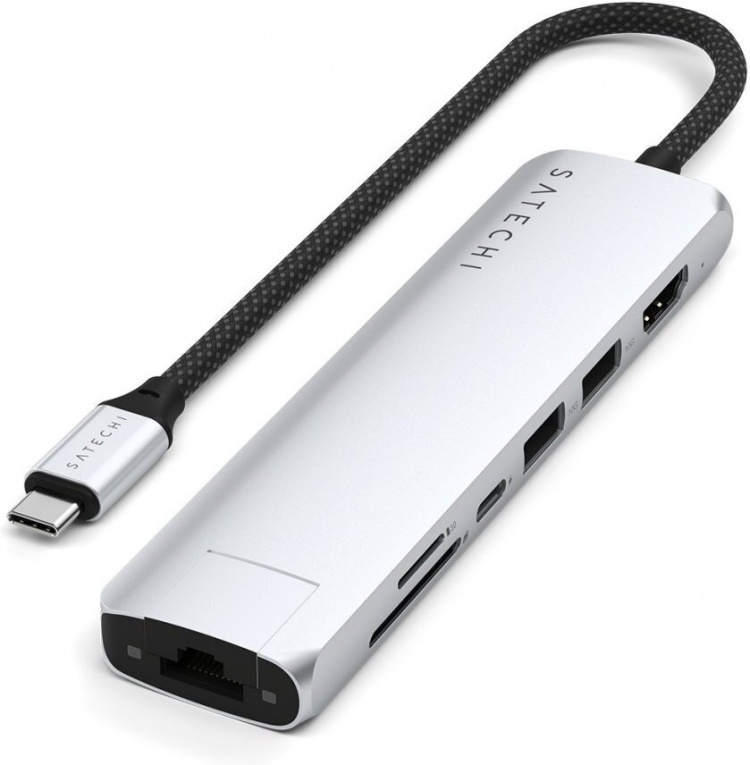 Satechi 7-in-1 USB-C Slim Multiport Adapter with Ethernet, Silver