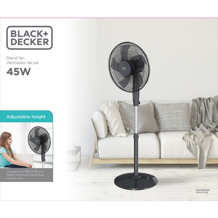 BLACK+DECKER Pedestal Fan 40cm 45W Black