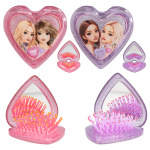 TOPModel TOPModel Folding Hairbrush with Mirror - Heart Shaped - Transparent Pink and Purple (0413030)