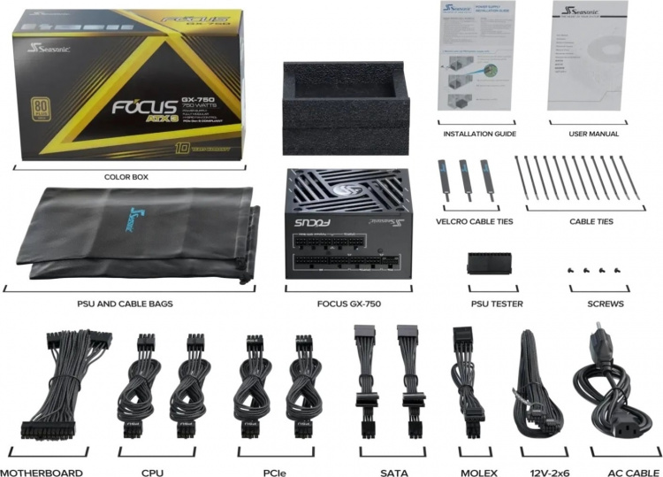 Seasonic FOCUS GX-750 ATX 3.1 (2024) Power Supply, Black, 750 W