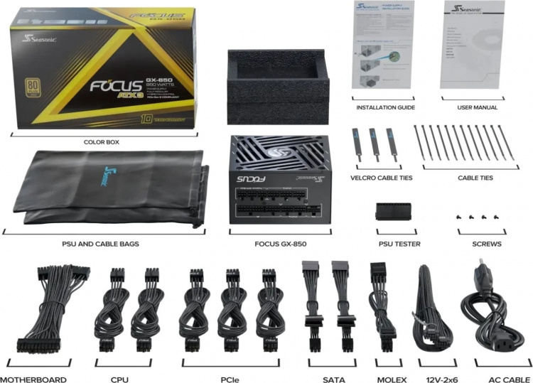 Seasonic FOCUS GX-850 ATX 3.1 (2024) Power Supply, Black, 850 W