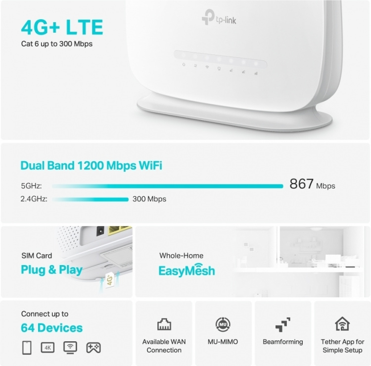 TP-Link Archer MR505 4G+ LTE Modem and Wi-Fi Router A