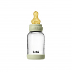 BIBS Glass Baby Bottle Round Latex Slow Flow - Sage - 120 ml