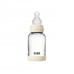 BIBS Glass Baby Bottle Round Silicone 1 pack 120 ml Slow Flow - Ivory - 120 ml